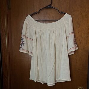 Easel Cream Off-Shoulder Embroidered Blouse